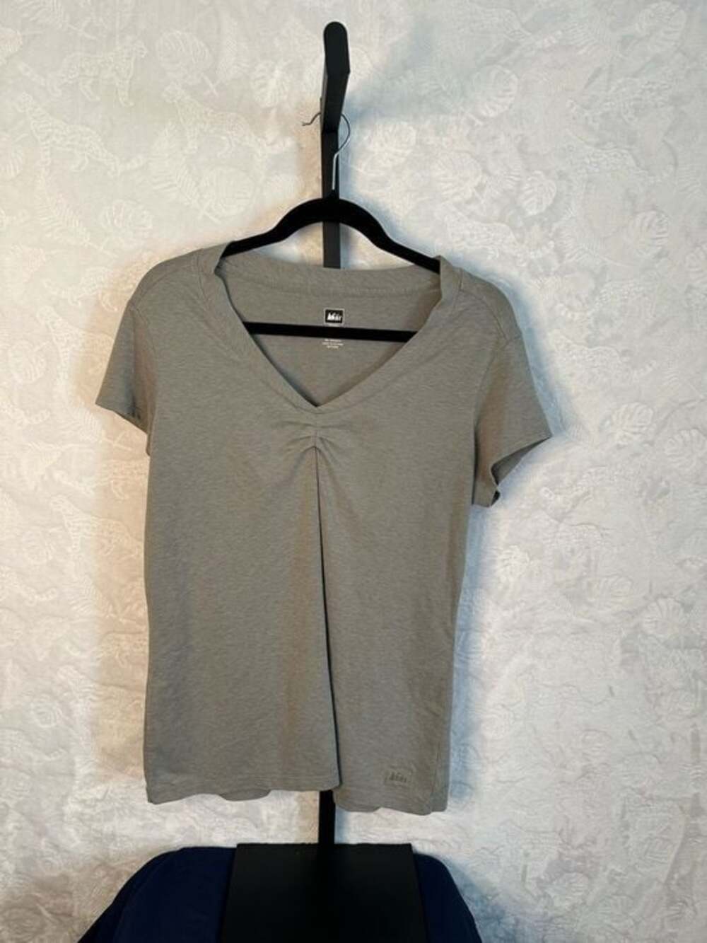 REI Olive V-Neck Short Sleeve Tee with Front Gather